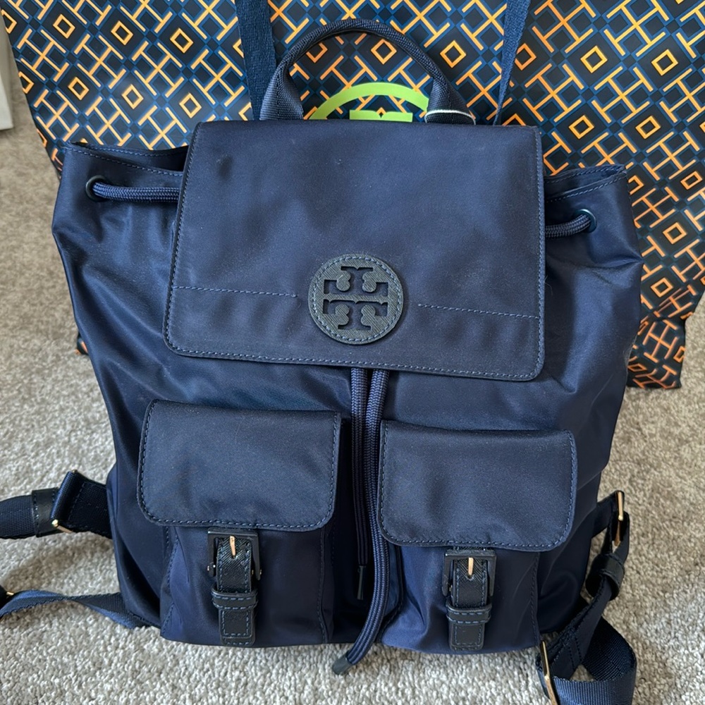 Tory Burch navy nylon backpack